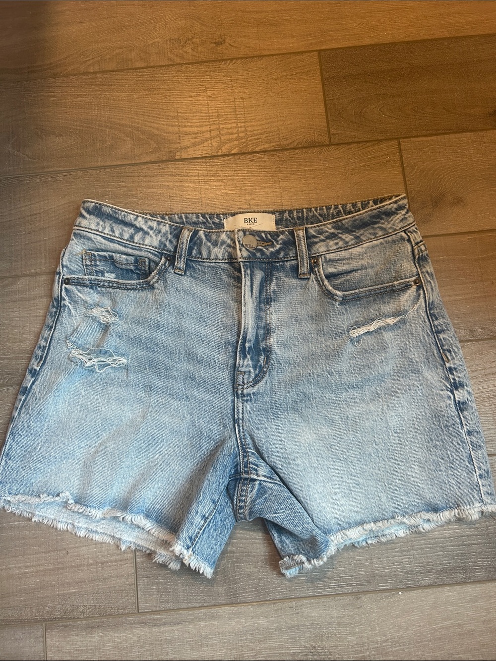 BKE Light Blue Distressed Frayed Hem Stretch Denim Shorts Size 27